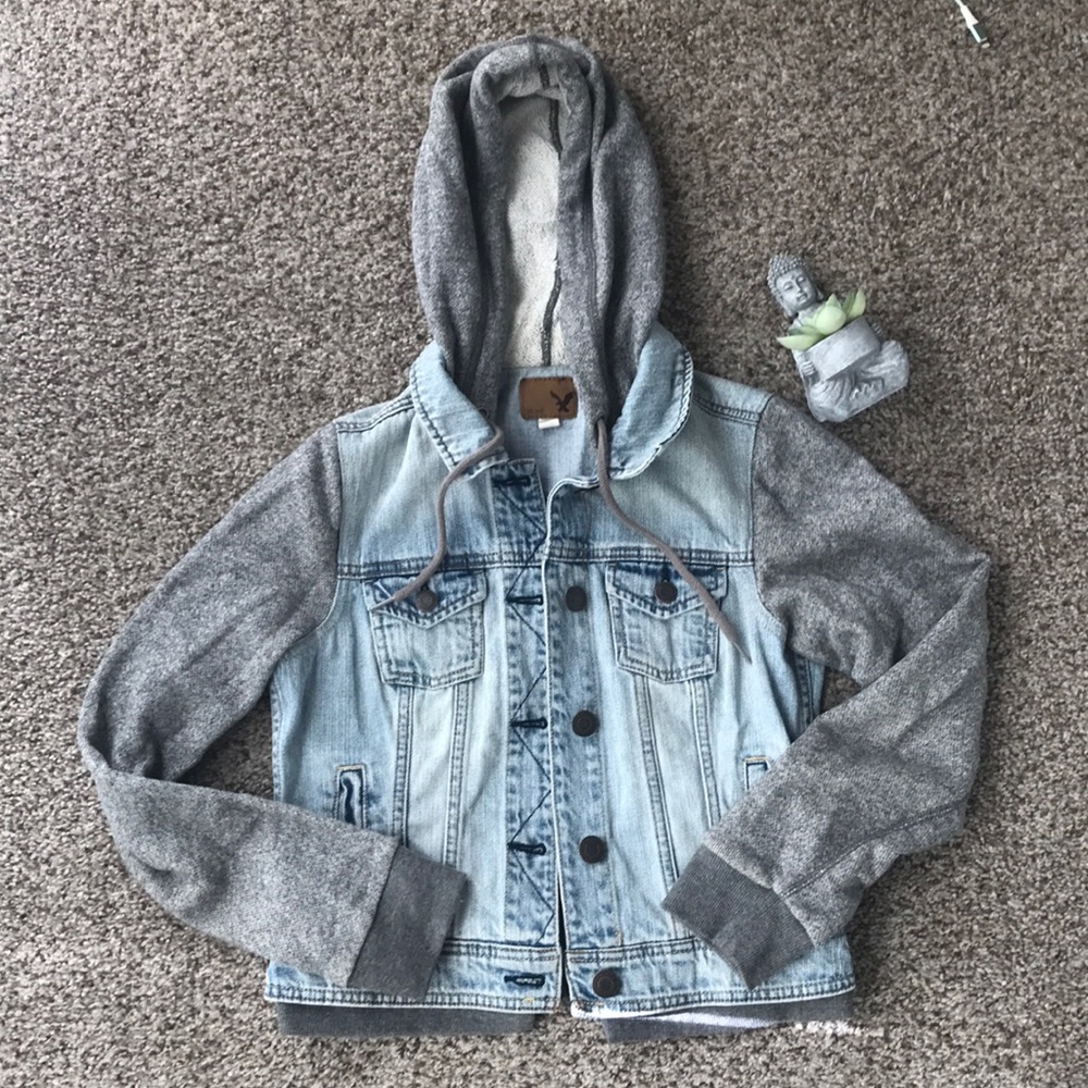 American Eagle Knitted-Sleeve Jean Jacket
